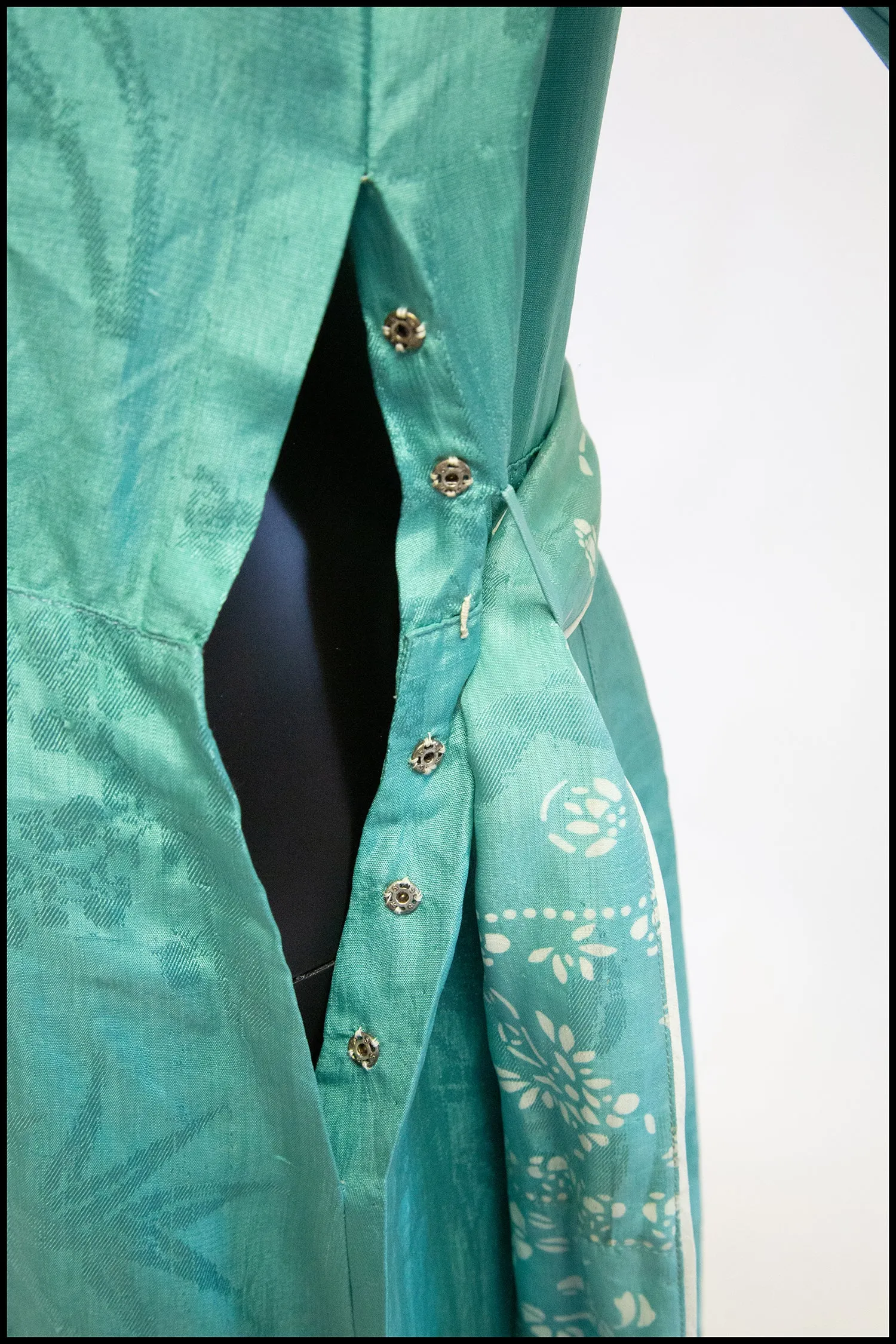 Vintage 1930s Jade Green Silk Damask Chinese Gown