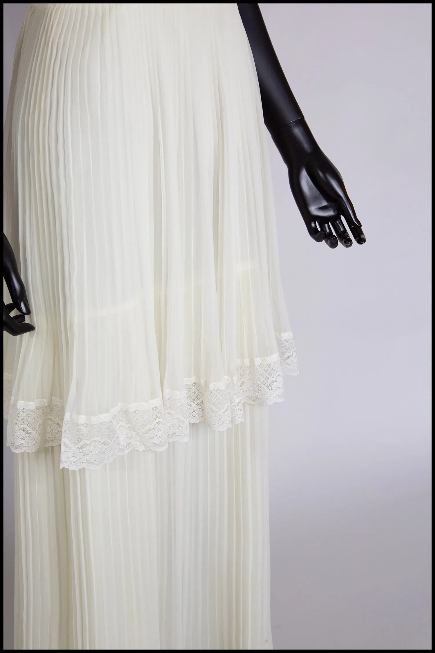 Vintage 1970s Ivory Pleated Chiffon Dress