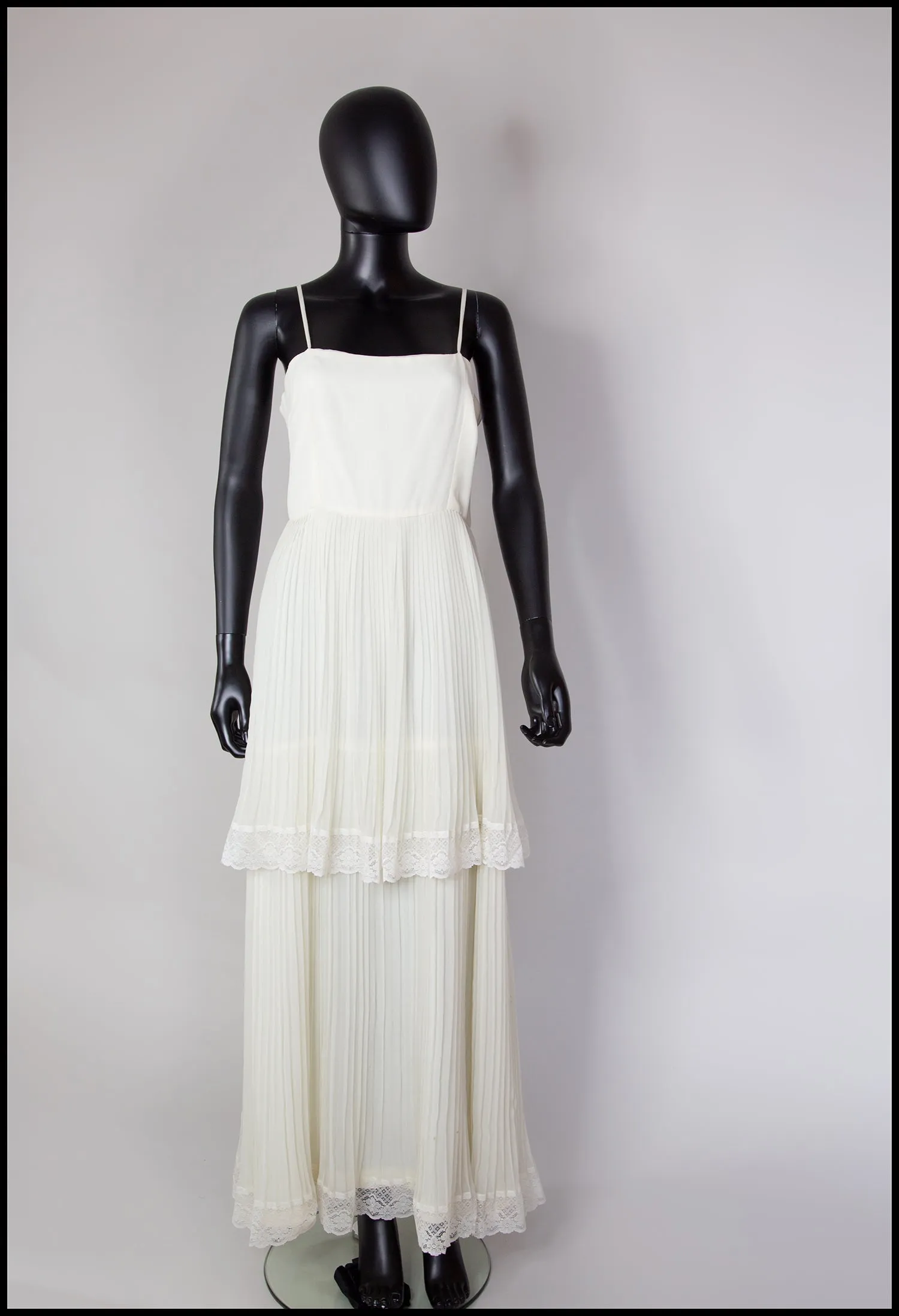 Vintage 1970s Ivory Pleated Chiffon Dress