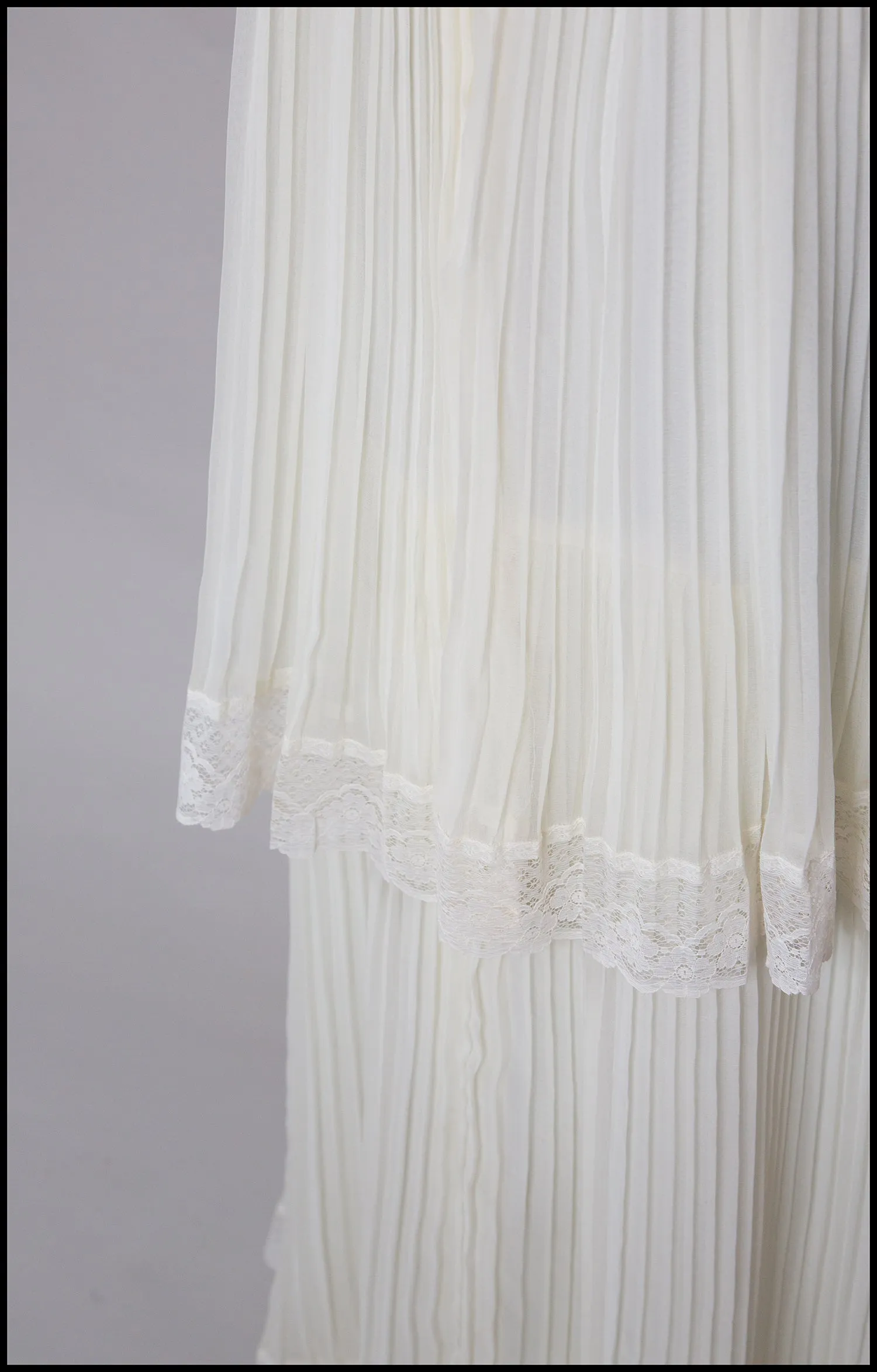 Vintage 1970s Ivory Pleated Chiffon Dress