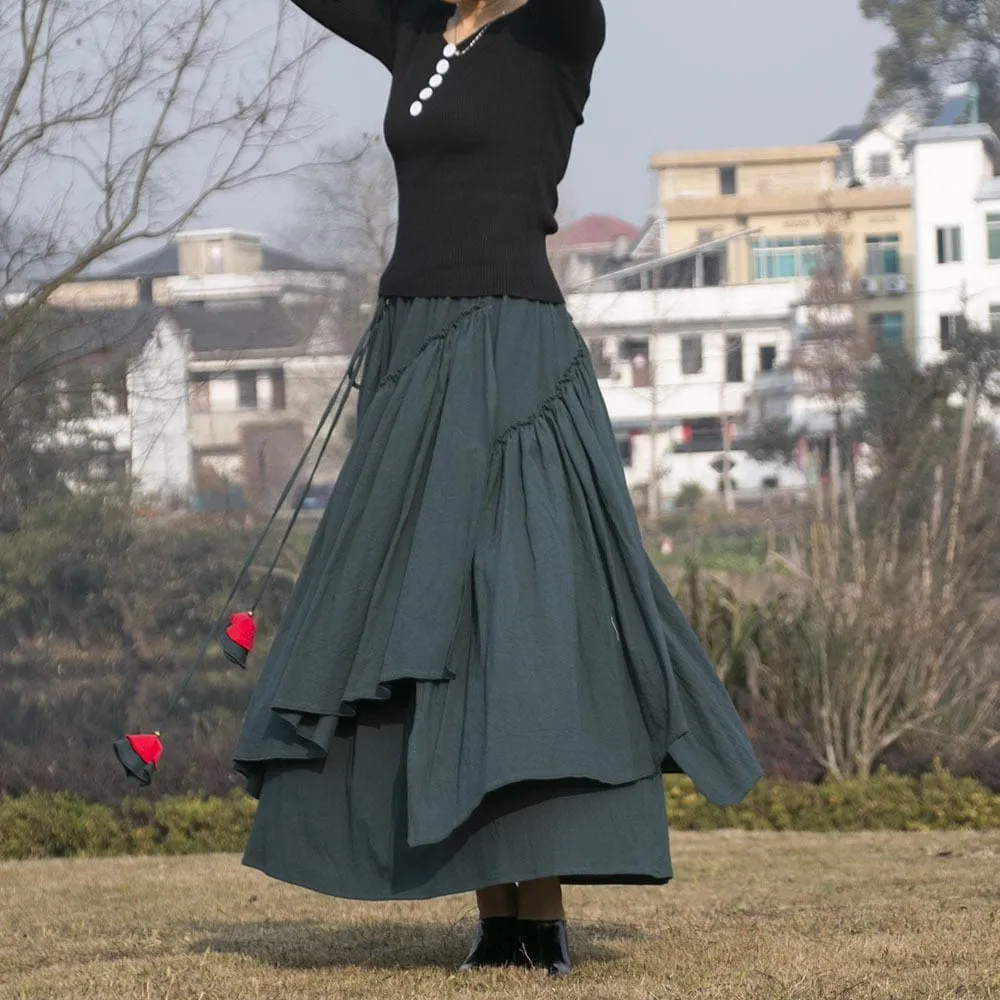 Vintage Bohemian Pleated Midi Skirt