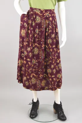 Vintage Purple Floral Midi Skirt, Women's Petite Medium