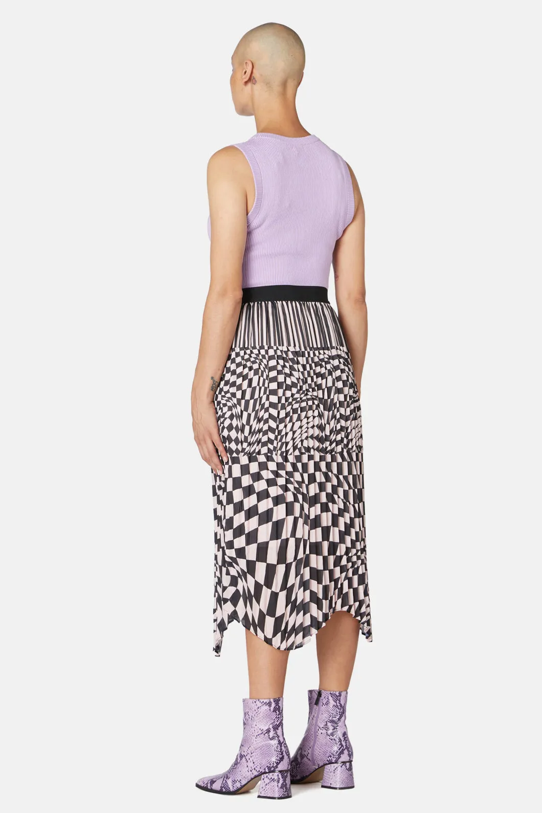 Warped Check Pleat Skirt