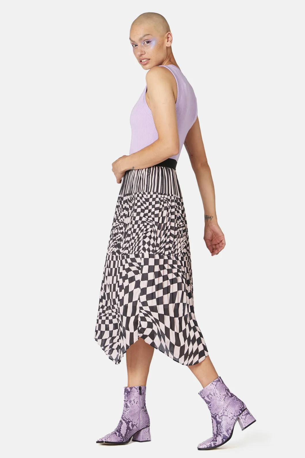 Warped Check Pleat Skirt