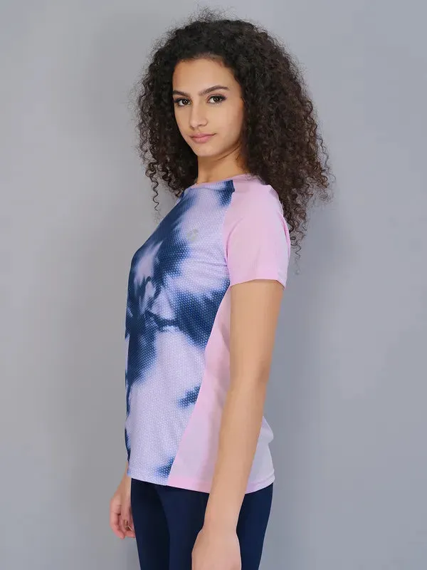 Women Printed Slim Fit Crew Neck T-shirt with TECHNO COOL