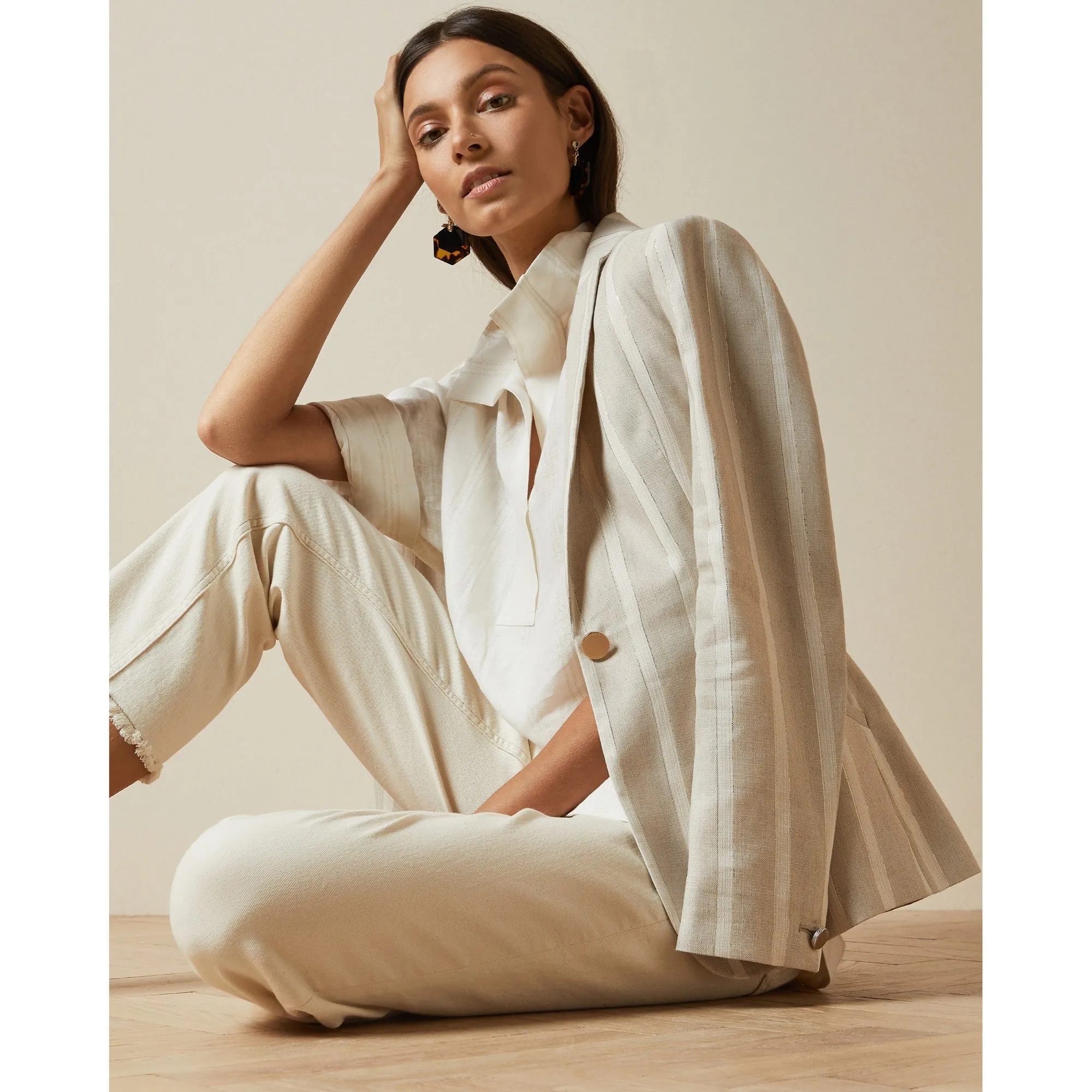 Women Samika-Linen Suit Jacket - Ivory