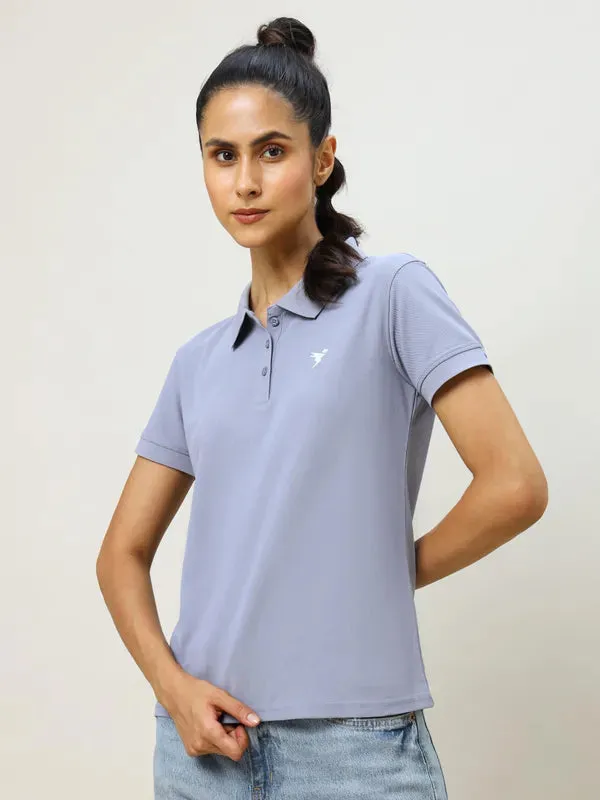 Women Solid Slim Fit Polo T-shirt with MATPIQ