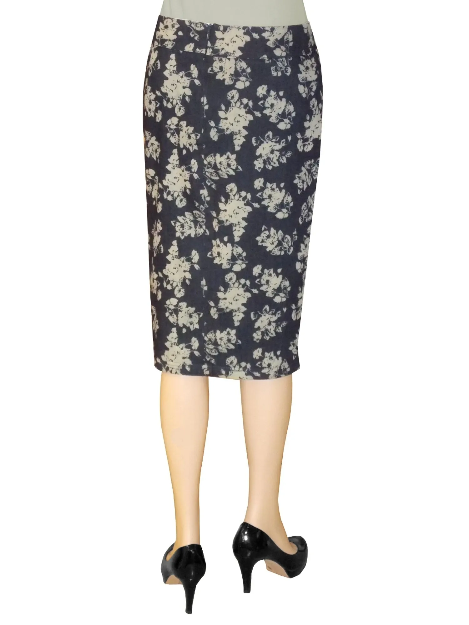 Women's Below The Knee Stretch Denim Floral Print Pencil Skirt