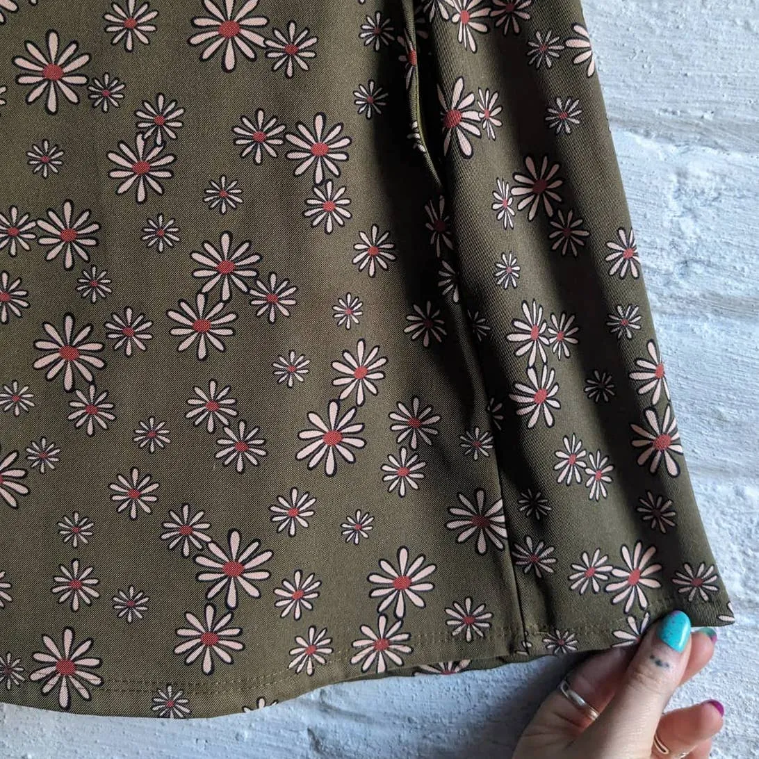 Y2K Vintage Floral Ditzy Skirt Groovy Grunge Green Retro Flower Power Skate Mini