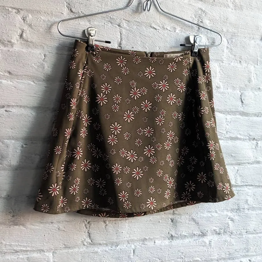 Y2K Vintage Floral Ditzy Skirt Groovy Grunge Green Retro Flower Power Skate Mini