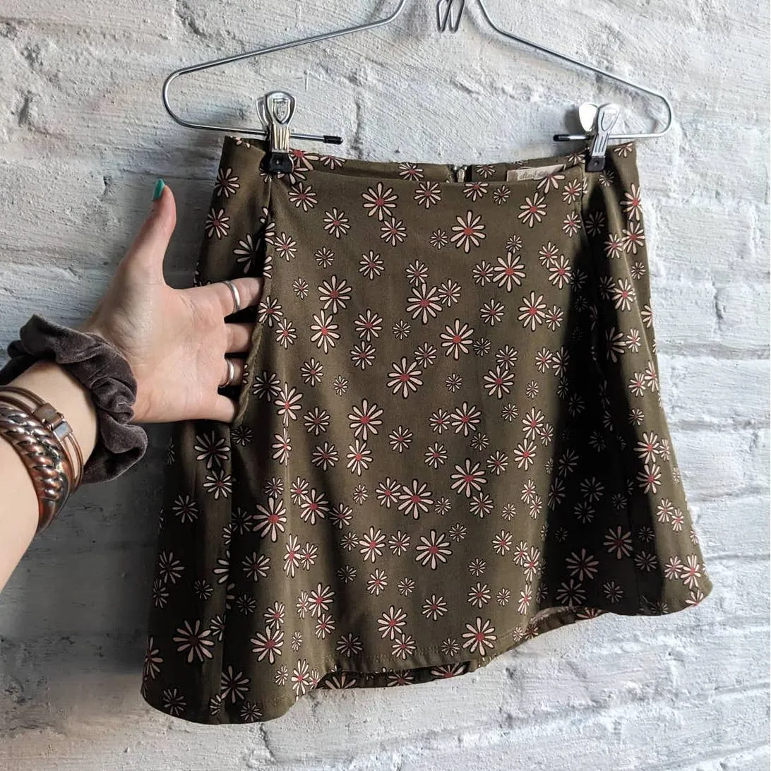 Y2K Vintage Floral Ditzy Skirt Groovy Grunge Green Retro Flower Power Skate Mini